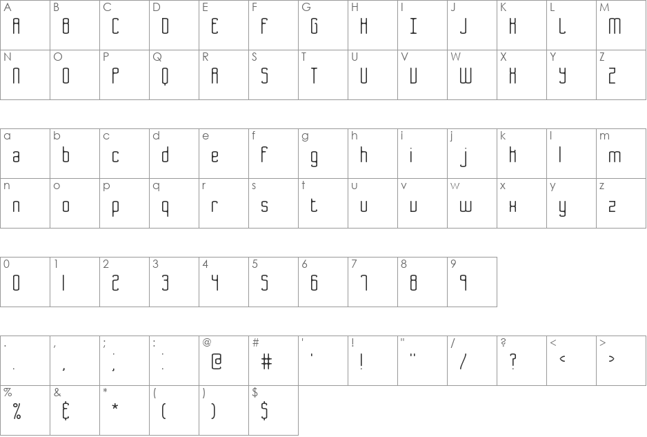 Bend 2 Squares BRK font character map preview