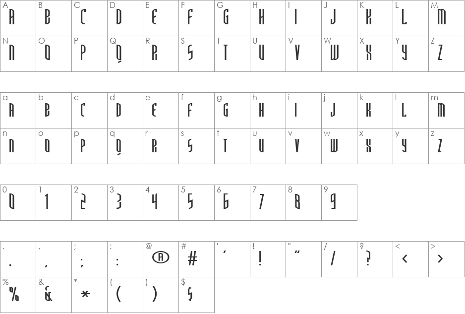 ThirdGenerationCondensed font character map preview