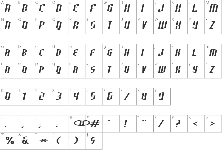 ThirdGenerationExtended font character map preview