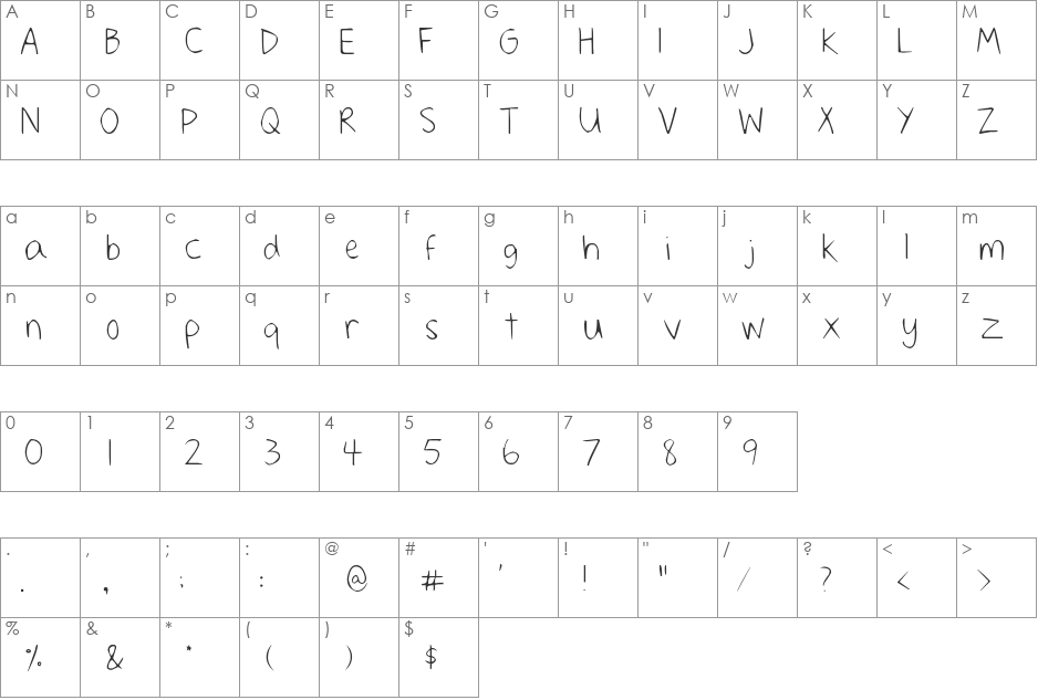 Thirteen font character map preview