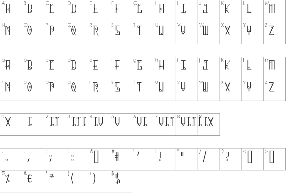 Thirteen O Clock font character map preview