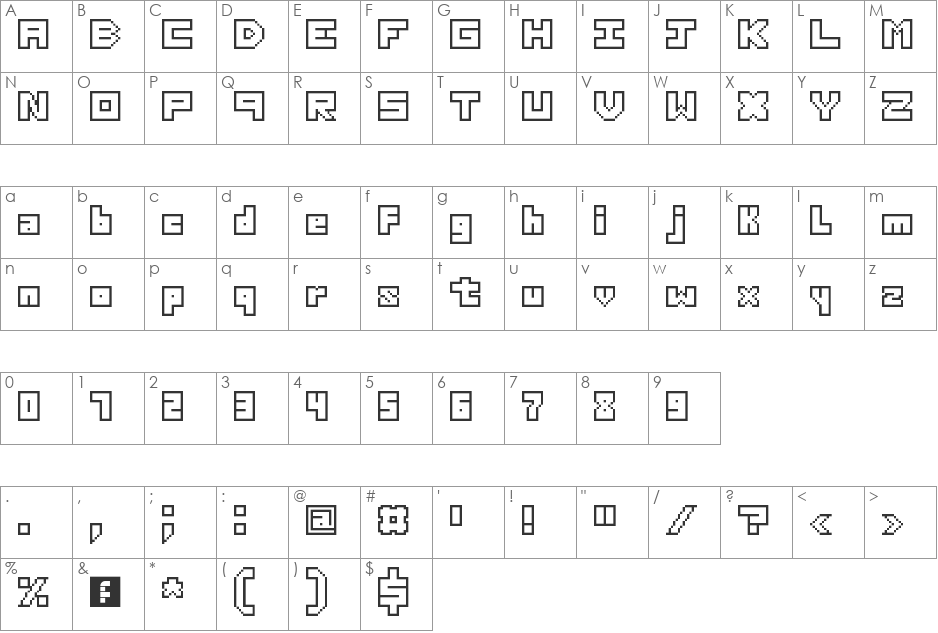 Thirteen Pixel Fonts font character map preview