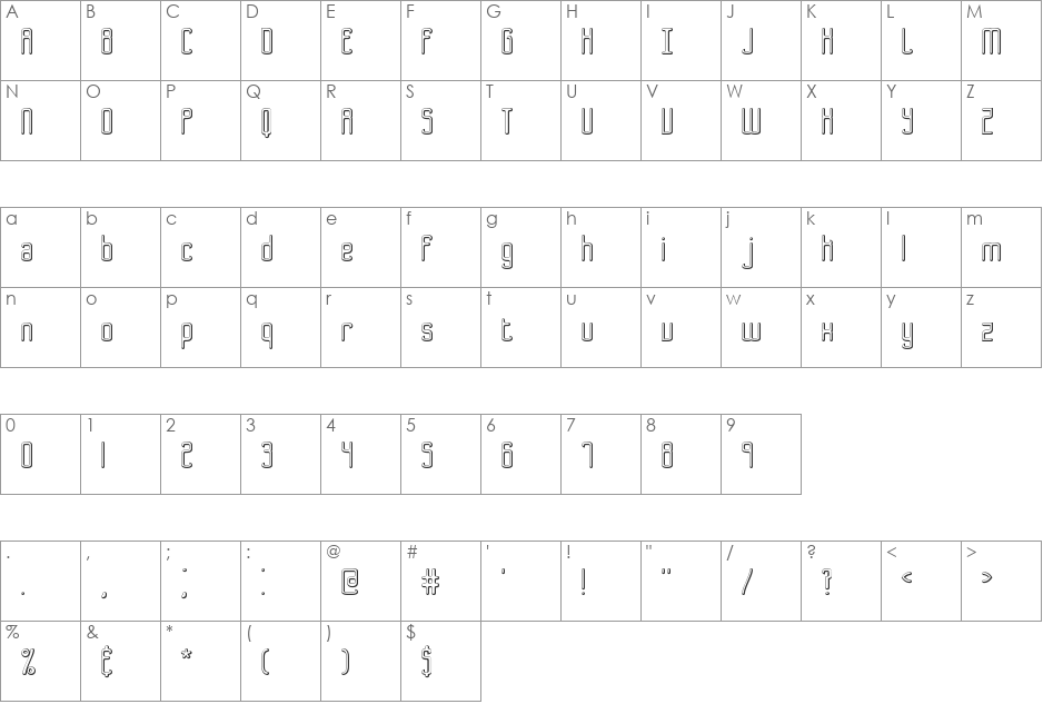 Bend 2 Squares OL2 BRK font character map preview