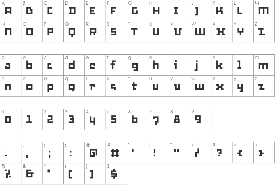Thirtysix font character map preview
