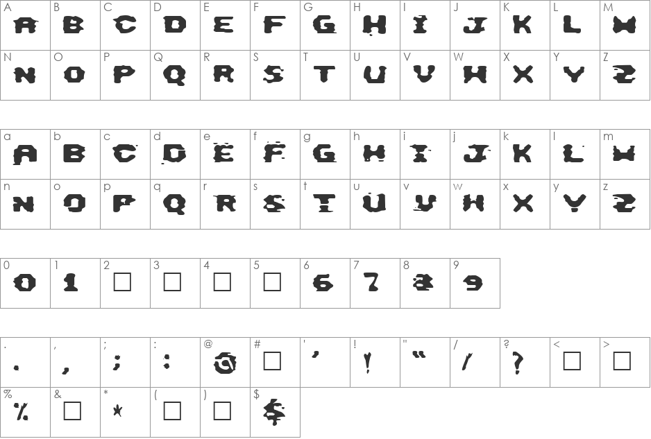 This Emulation font character map preview
