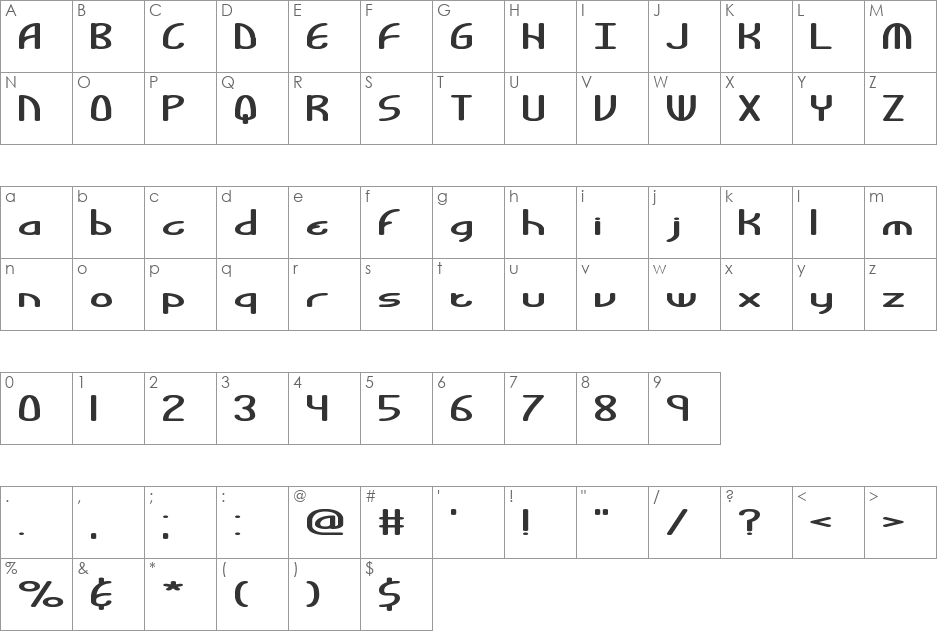 Bendable BRK font character map preview