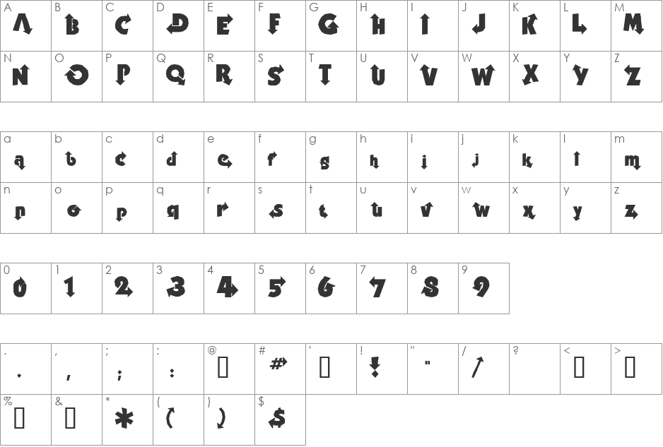 ThisWay font character map preview