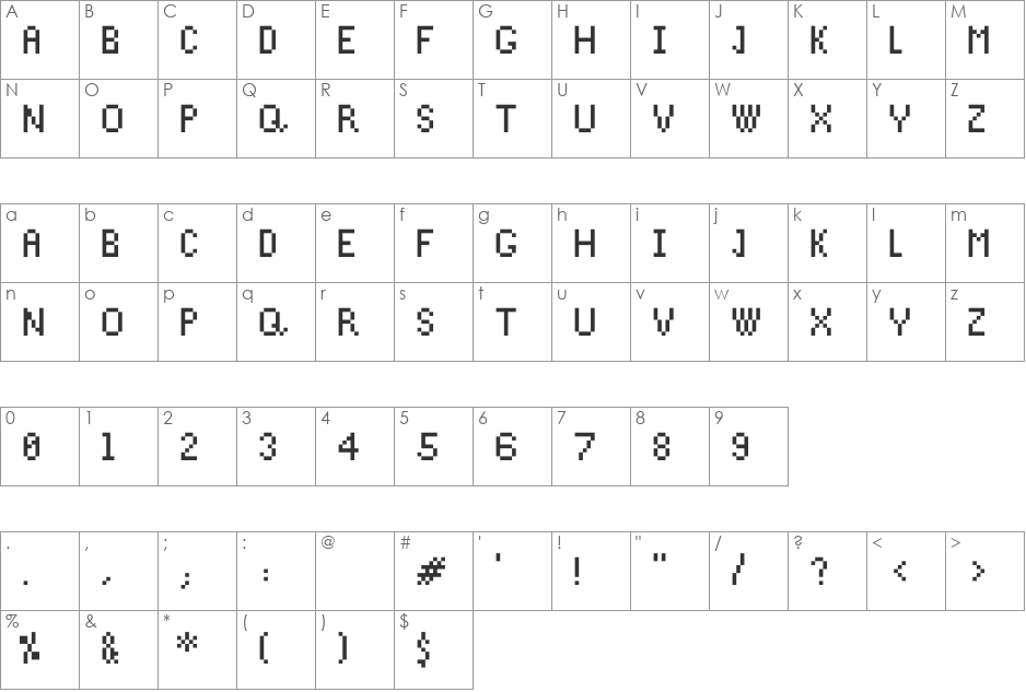 THM font character map preview