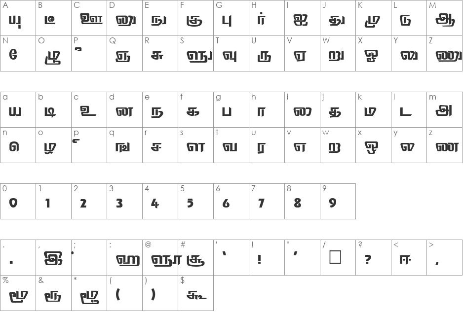 Thodiragam font character map preview