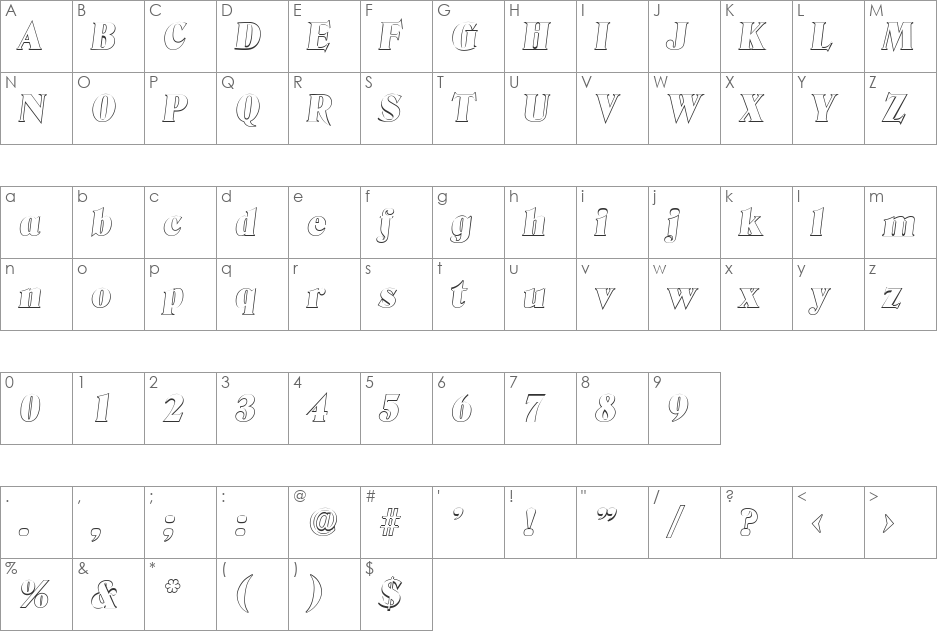 ThomasBeckerOutline-Black font character map preview