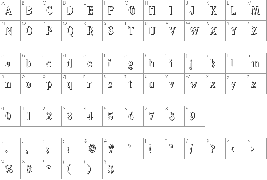 ThomasBeckerShadow-Medium font character map preview