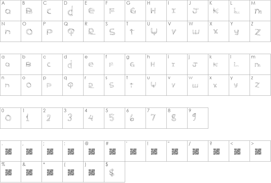 BenderLines font character map preview