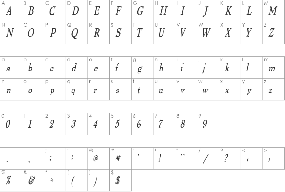 ThomasPaineCondensed font character map preview