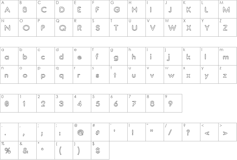 Thorazone font character map preview