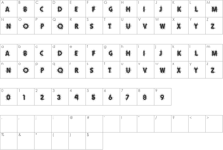Thorn font character map preview