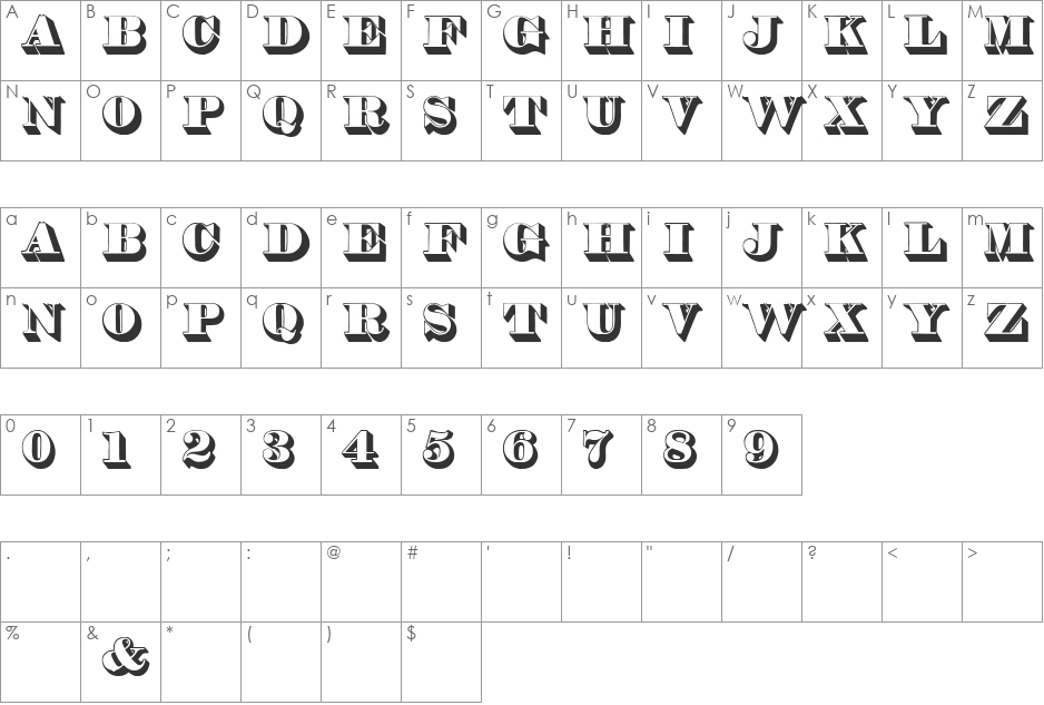 Thorne Shaded font character map preview