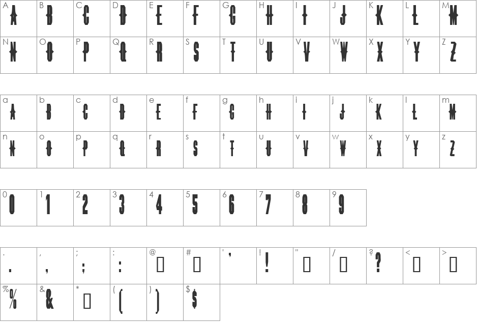 Thorns font character map preview