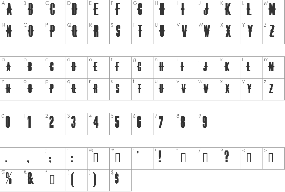ThornsExtended font character map preview