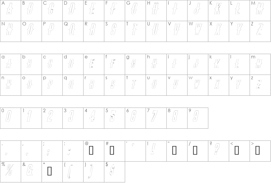 ThornsExtendedOutline font character map preview