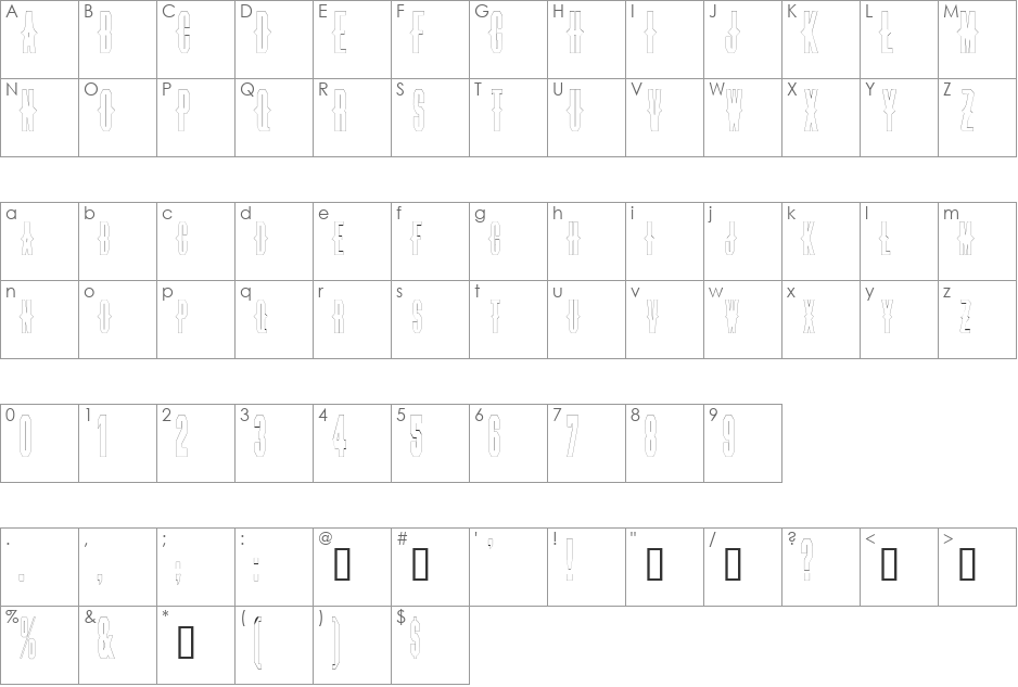 ThornsOutline font character map preview