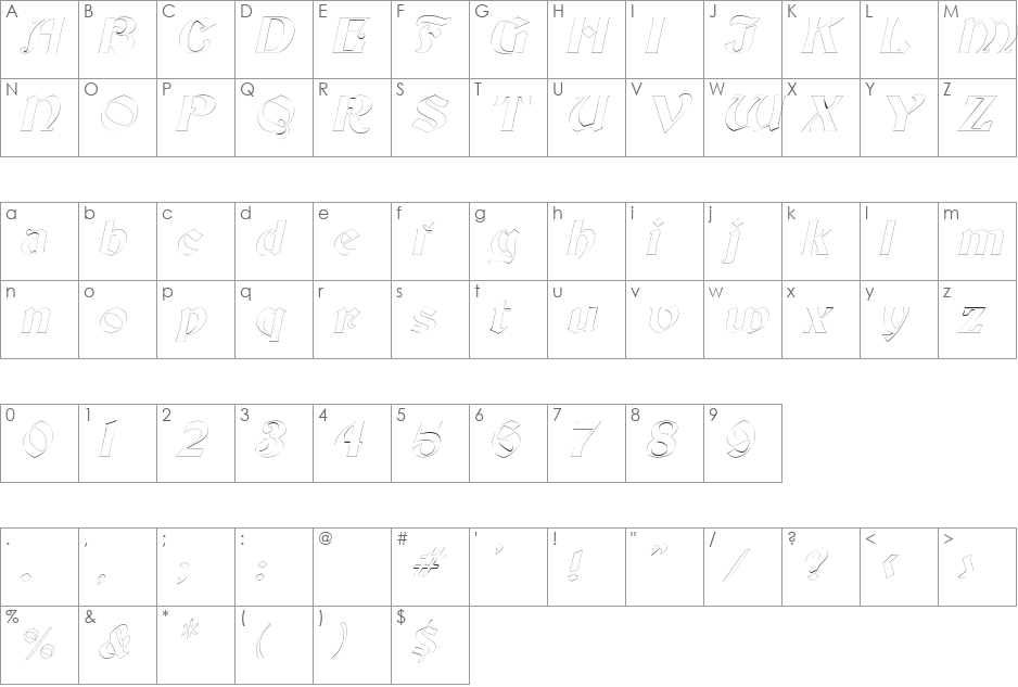ThorntonOutline font character map preview