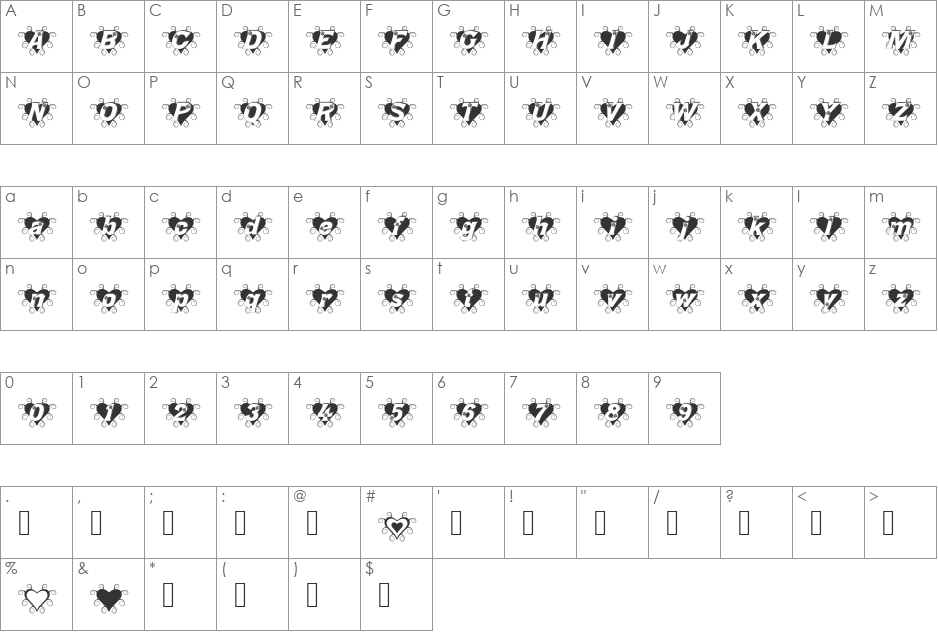 Thorn_Heart font character map preview