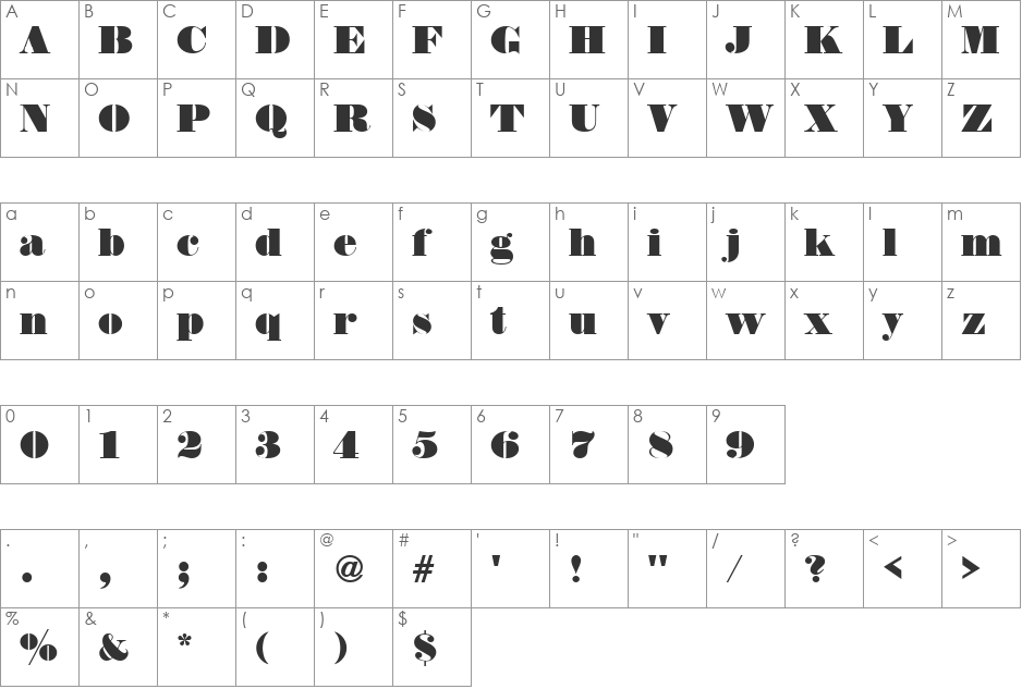 ThorowgoodDReg font character map preview