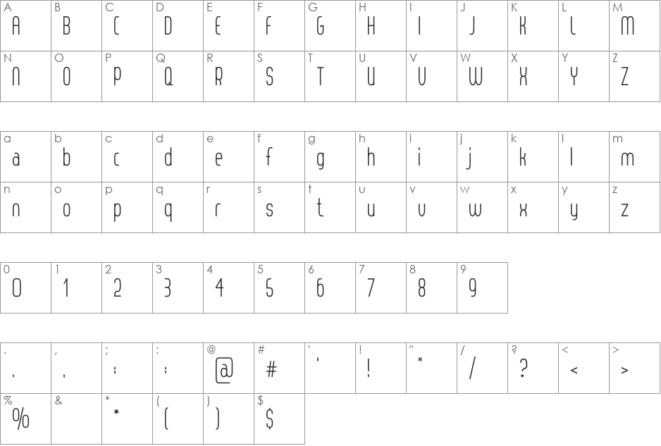 Thorup Sans font character map preview