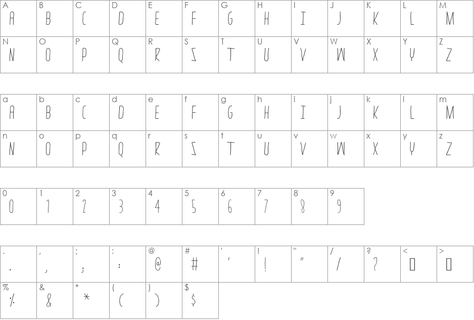 thrasher hand Regular font character map preview