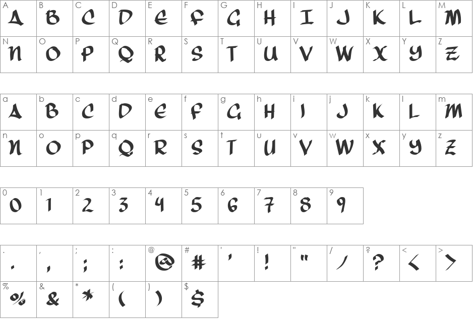 Three Arrows font character map preview
