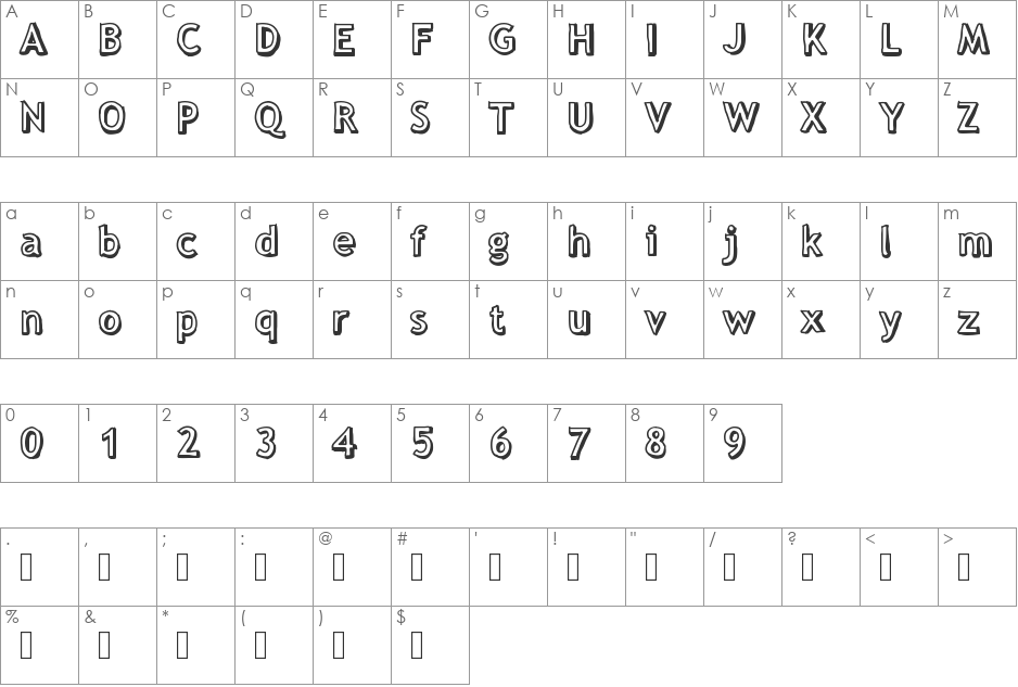 Three Dee font character map preview