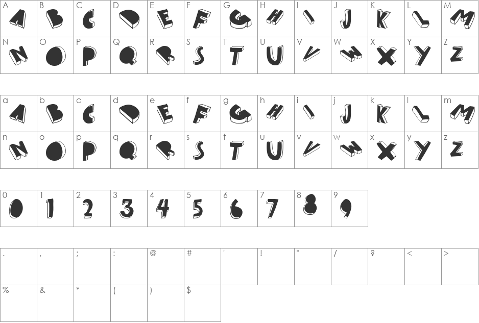 threed font character map preview