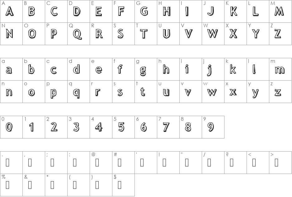 ThreeDee font character map preview