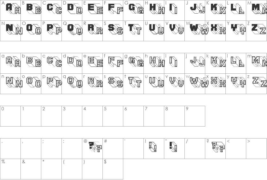 ThreeDeeTwoBeta font character map preview