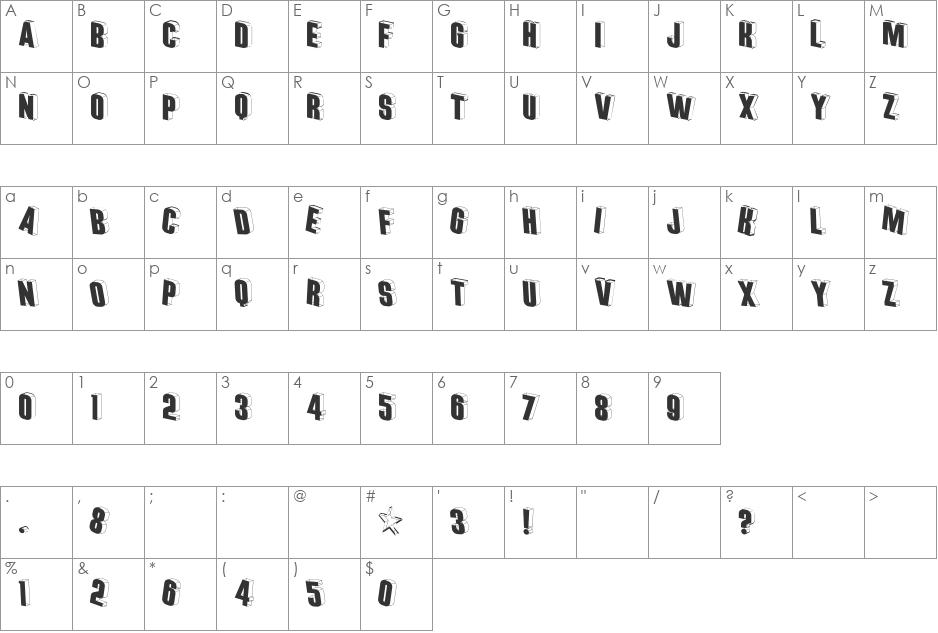 Threedimensional font character map preview