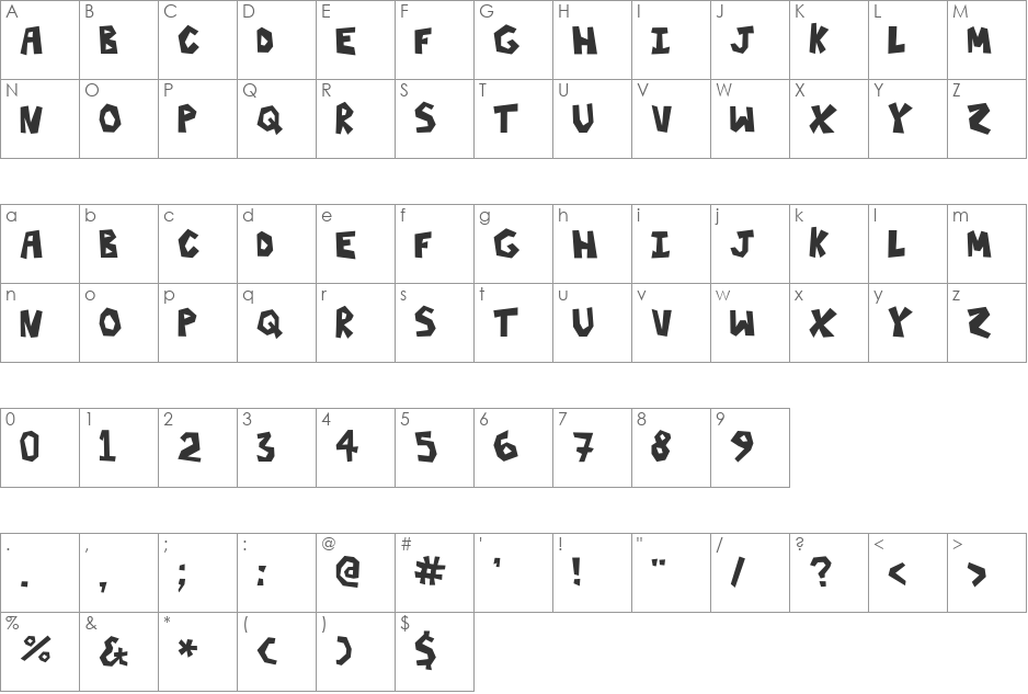 ThreeHours font character map preview