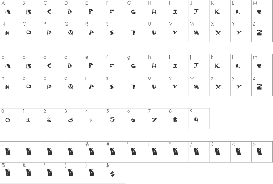 ThriftStore font character map preview