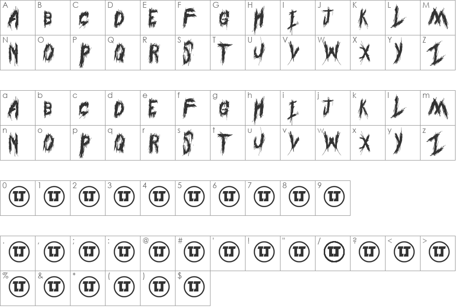 Through Struggle font character map preview