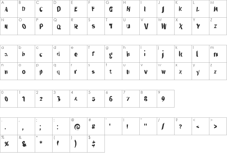 Through The Black font character map preview