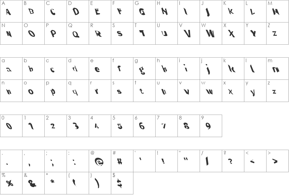 Through The Black font character map preview