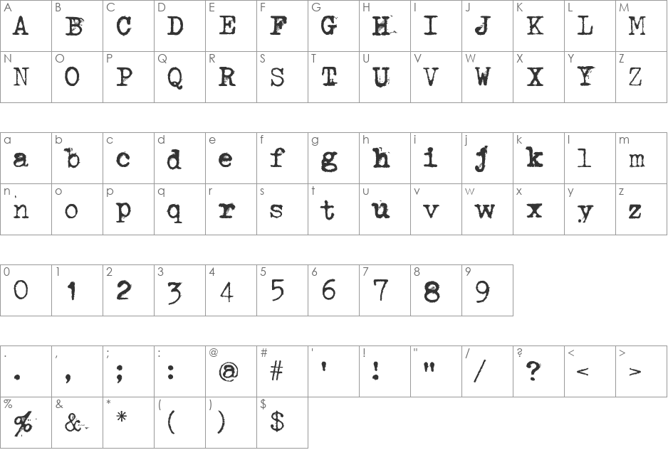 Through the night font character map preview