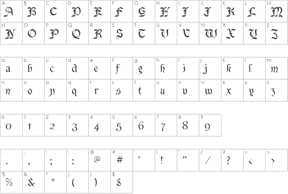 BeneCryptine font character map preview