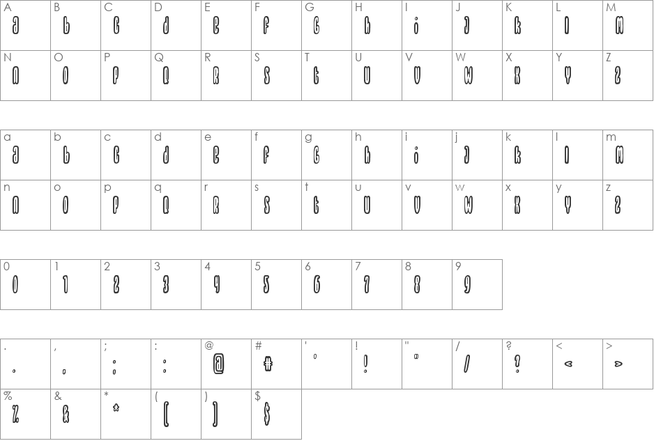 Thrownup font character map preview