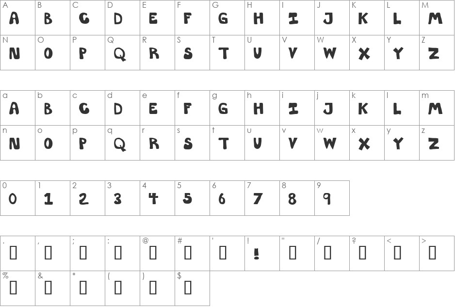 ThrowupSolid font character map preview