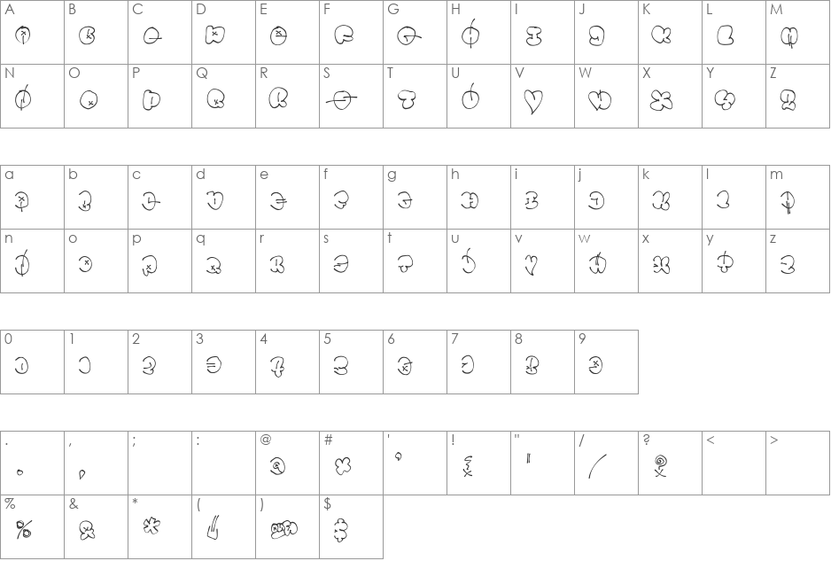 Throwupz font character map preview