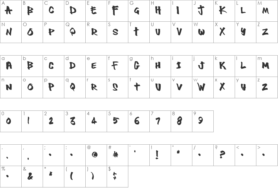 Thug font character map preview