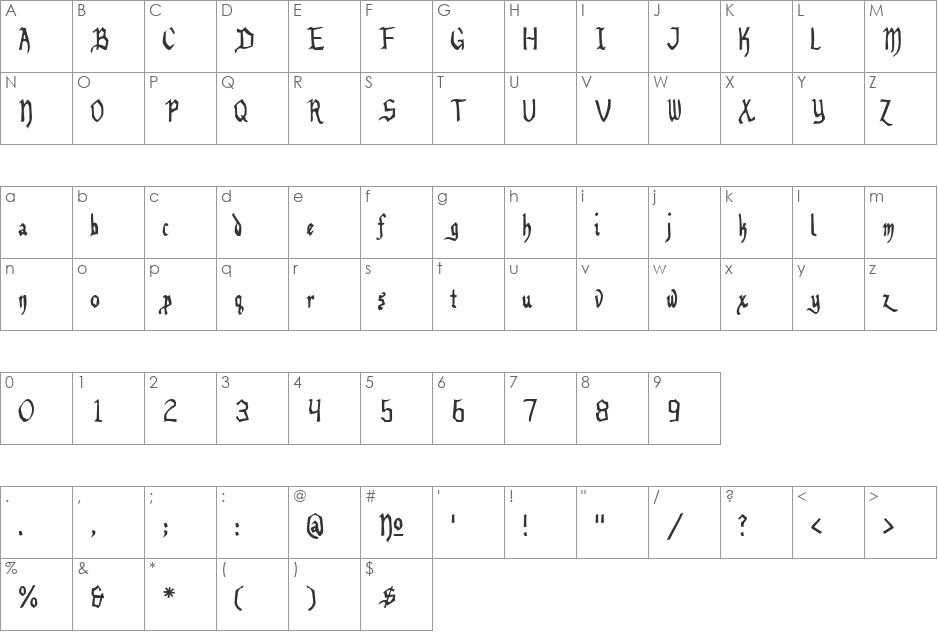 Benegraphic font character map preview