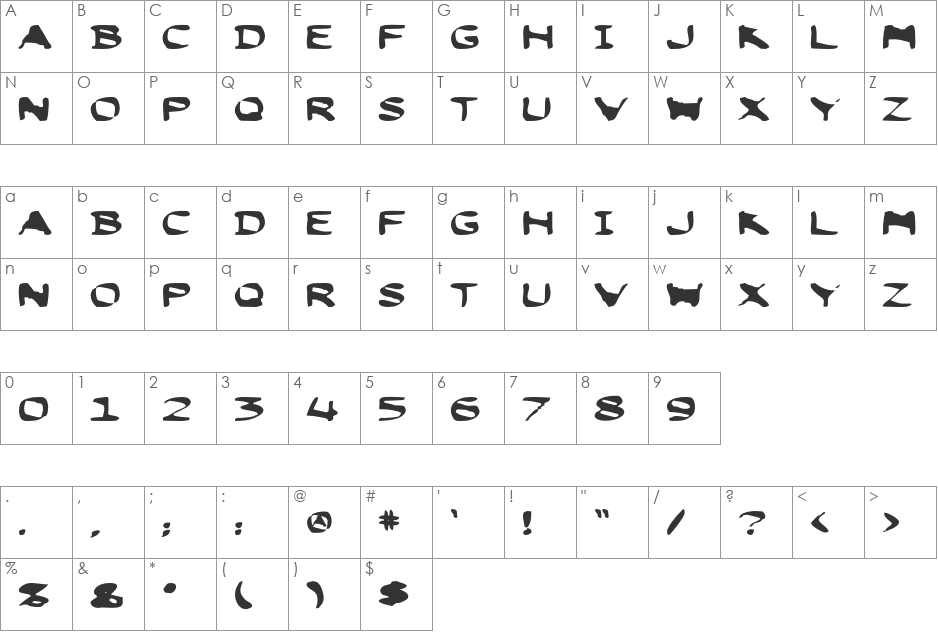 Thumtax ICG font character map preview
