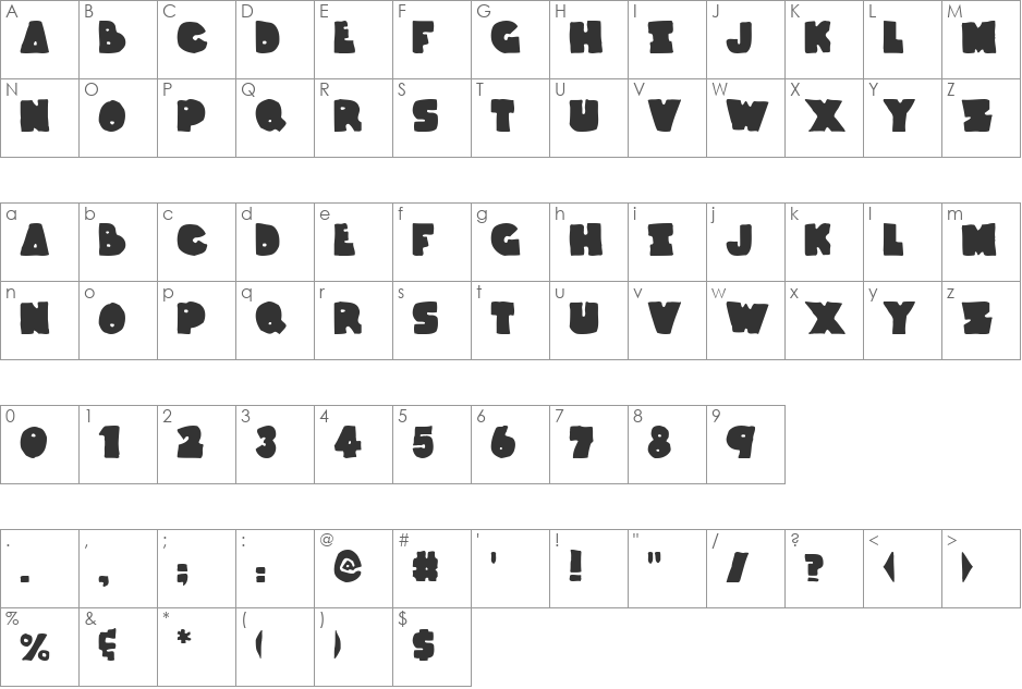 Thunder Thighs font character map preview