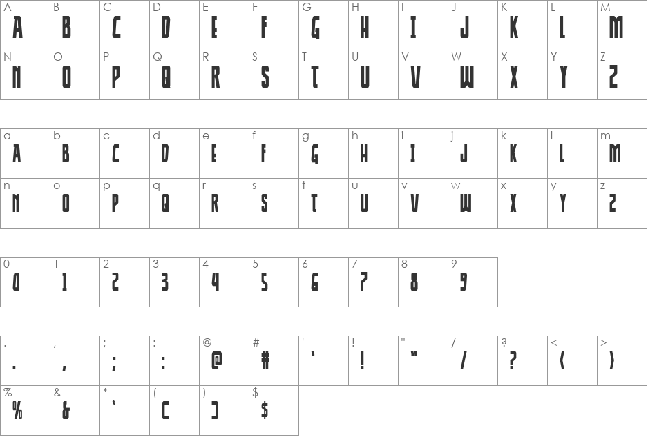 Thunder-Hawk Drop Condensed font character map preview